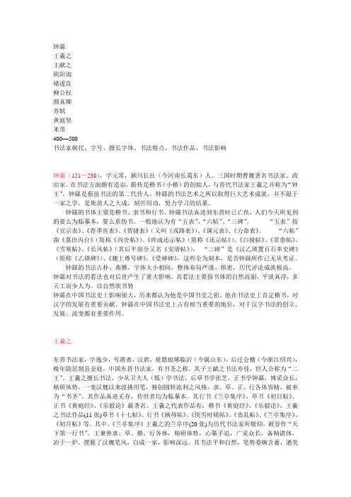 十大书法家简介