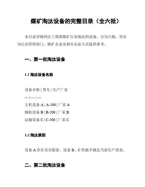 煤矿淘汰设备的完整目录(全六批)