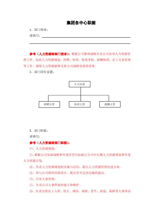 集团人力资源中心职能与工作职责