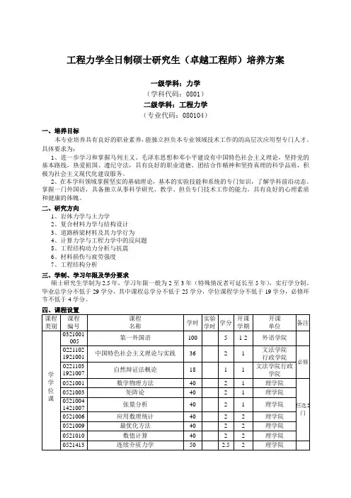 力学学科博士研究生培养方案 - 武汉理工大学卓越工程师