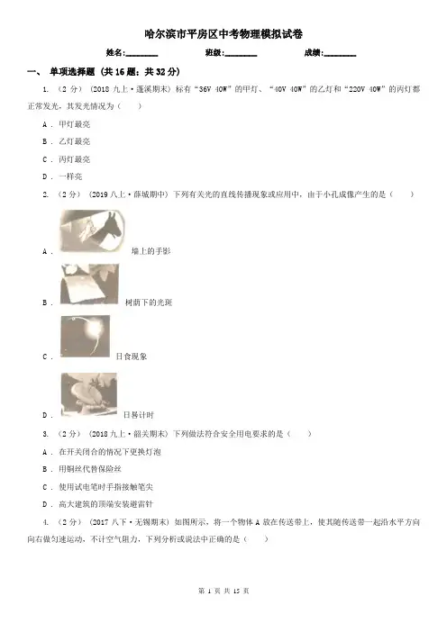 哈尔滨市平房区中考物理模拟试卷