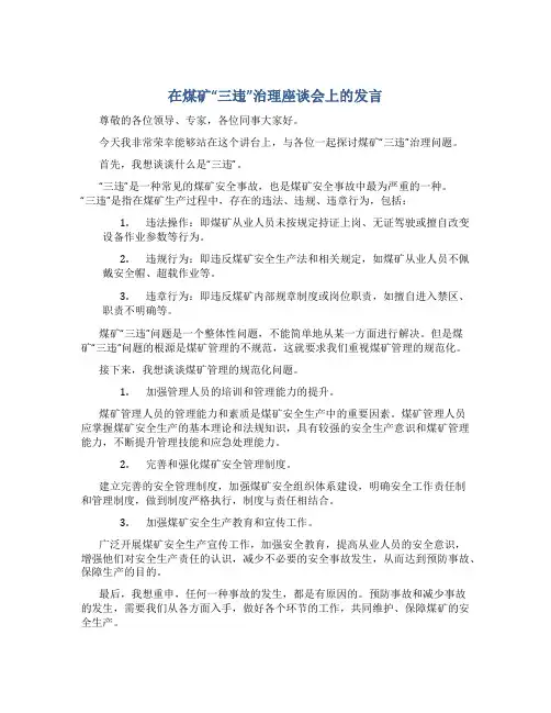 在煤矿“三违”治理座谈会上的发言