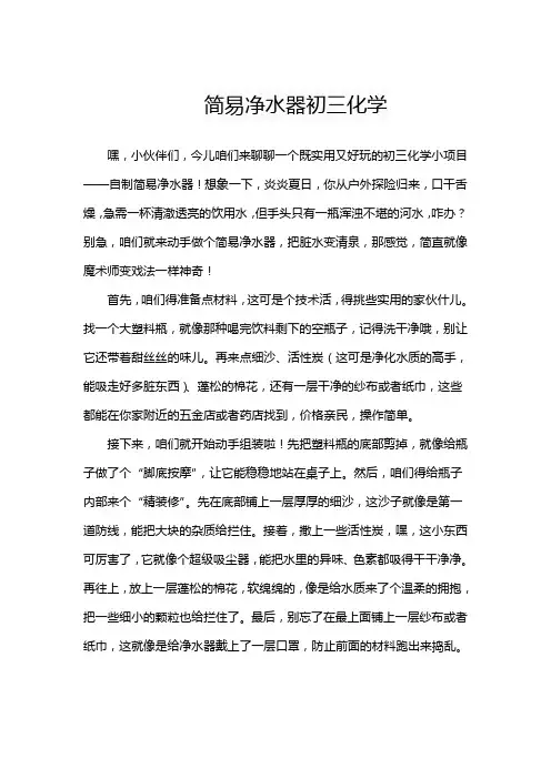 简易净水器初三化学