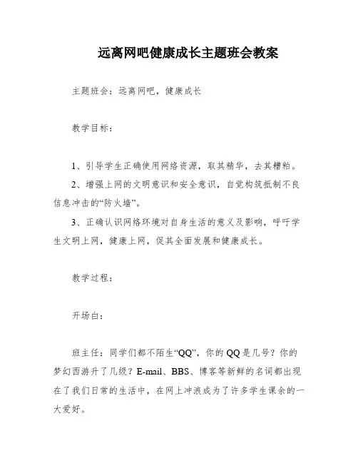 远离网吧健康成长主题班会教案