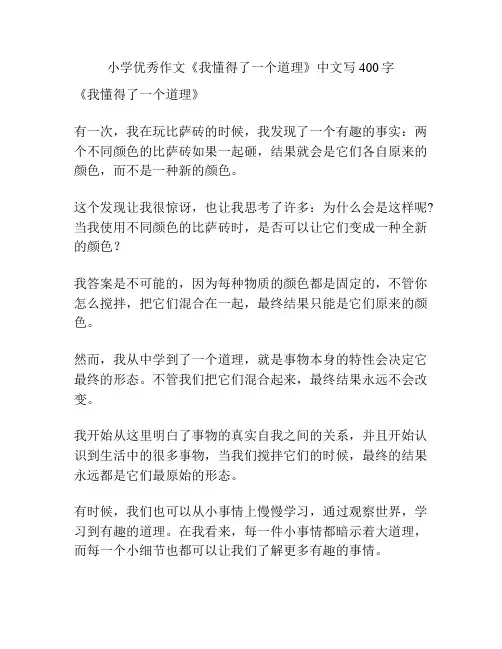 小学优秀作文《我懂得了一个道理》中文写400字