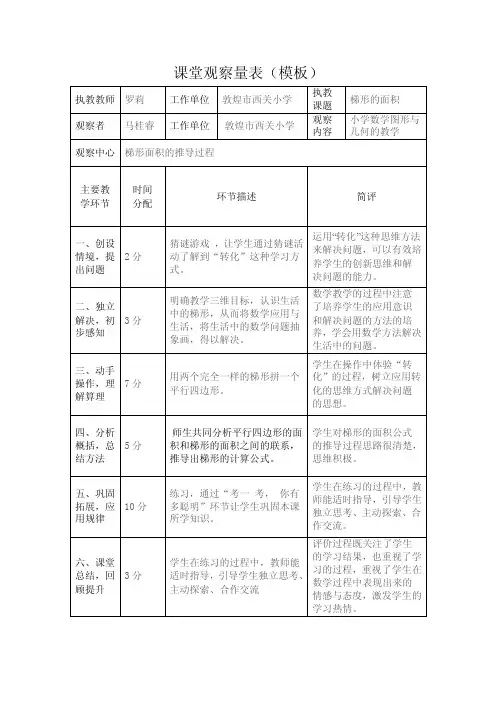 课堂观察量表（模板）