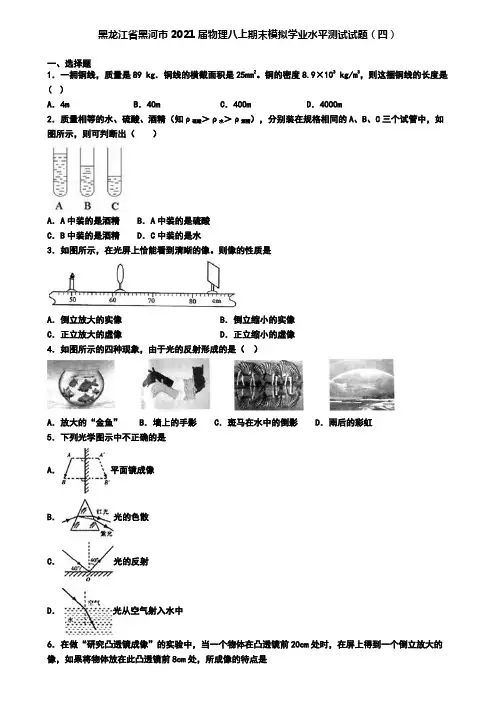 黑龙江省黑河市2021届物理八上期末模拟学业水平测试试题(四)