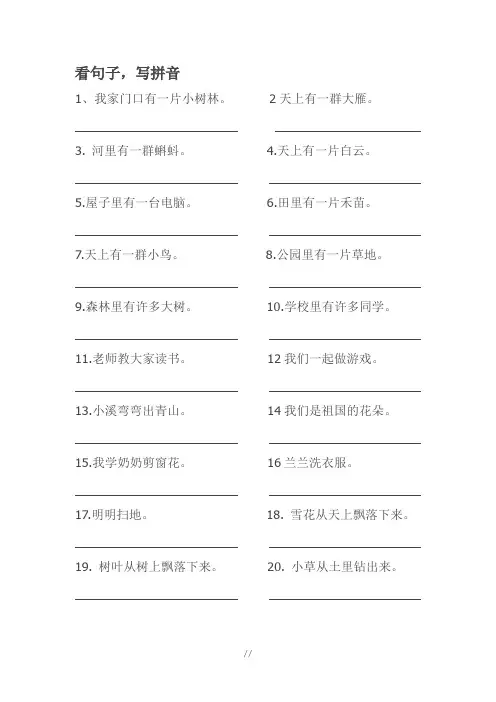 看句子,写拼音