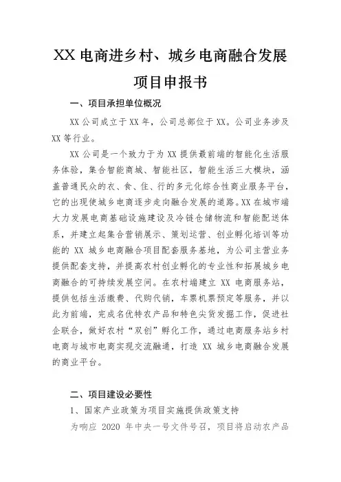 XX电商进乡村、城乡电商融合发展项目申报书