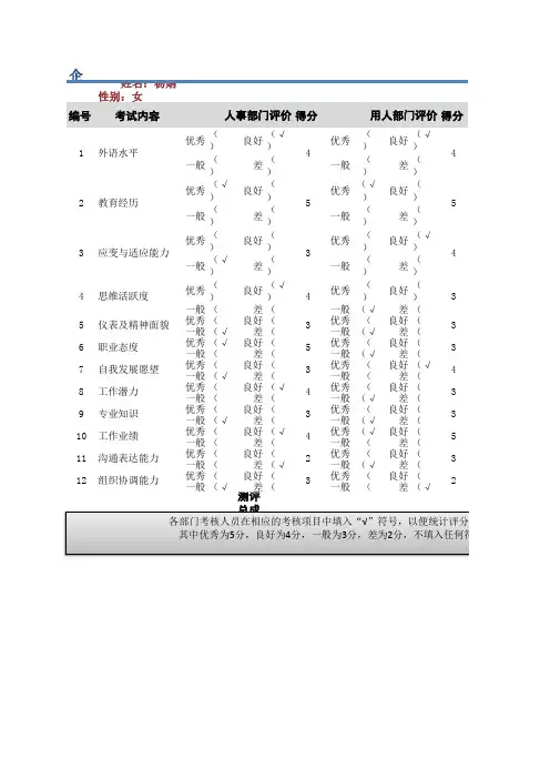 企业面试测评表
