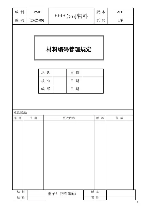 电子厂物料编码示例