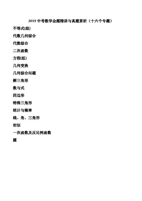 2019中考数学金题精讲与真题赏析(十六个专题)