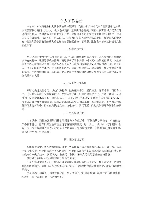 2010年度警察个人工作总结