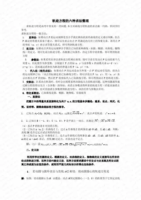 轨迹方程的 几种求法整理