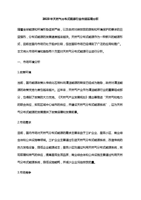 2023年天然气分布式能源行业市场环境分析