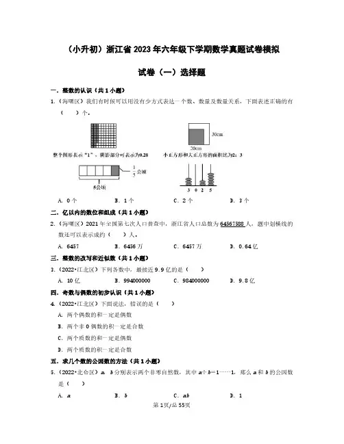 (小升初)浙江省2023年六年级下学期数学真题模拟选择题3套(含答案)