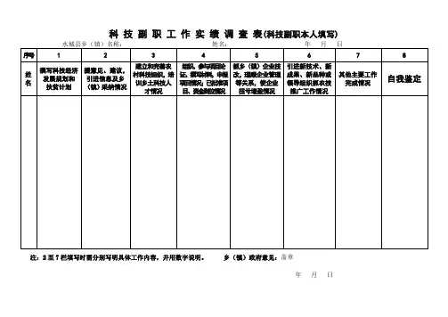 科技副乡(镇)长工作实绩调查表