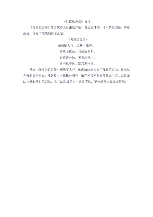 月夜记舍弟古诗
