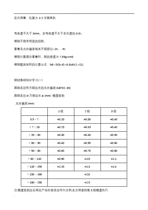 各种钢材允许误差