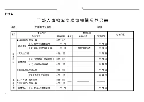 干部人事档案专项审核情况登记表