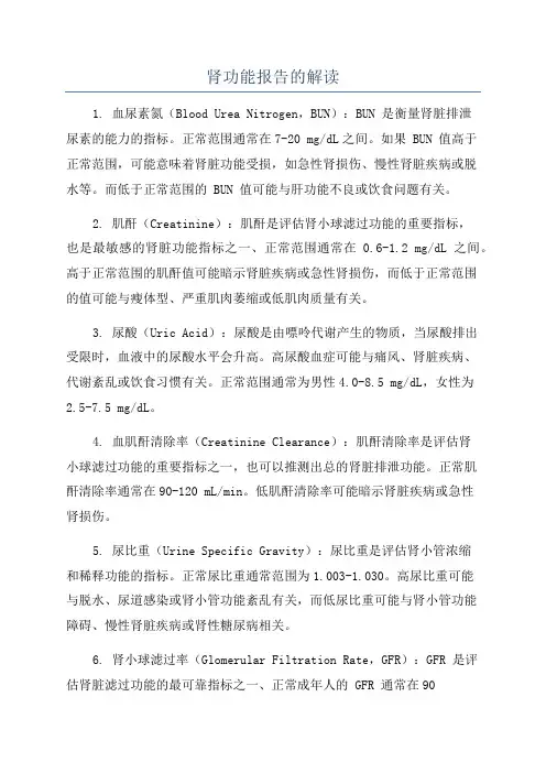 肾功能报告的解读
