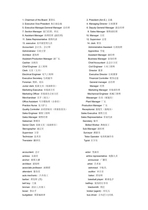 英文职位名