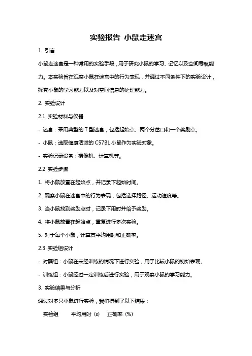 实验报告 小鼠走迷宫