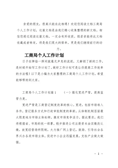 (推荐)工商局个人工作计划