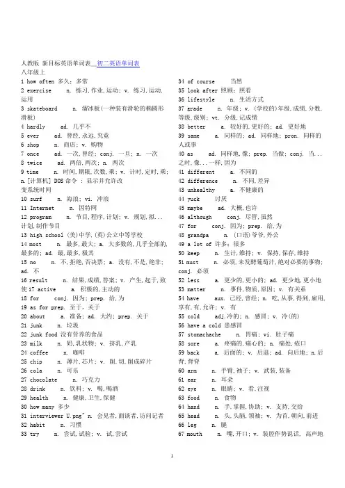 [初二英语单词表]人教版_新目标英语单词表_初二英语单词表