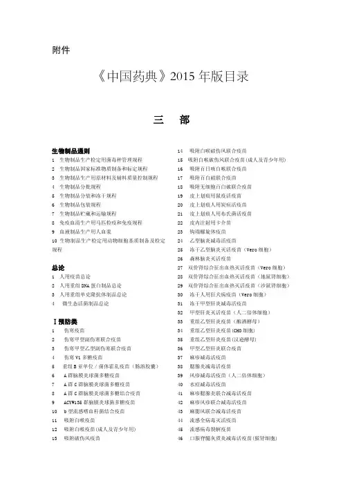 《中国药典》2015年版目录(三部四部)
