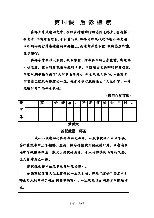 高二语文(粤教版选修2)：第14课后赤壁赋学案含试卷分析解析
