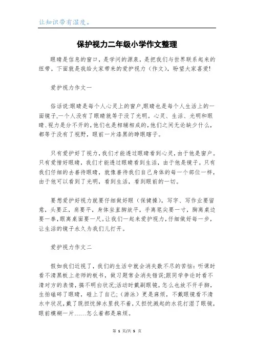 保护视力二年级小学作文整理
