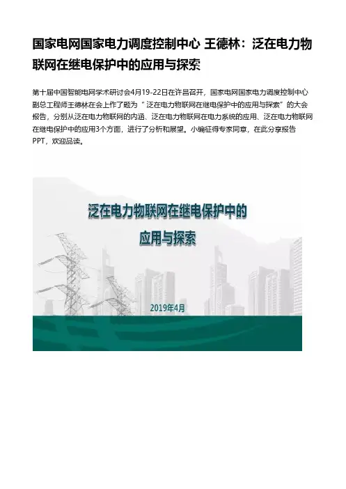 国家电网国家电力调度控制中心 王德林：泛在电力物联网在继电保护中的应用与探索