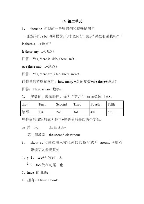 译林版5A unit2重点 笔记