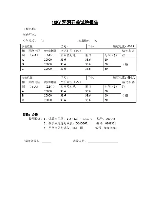 10KV环网柜试验报告模板.doc