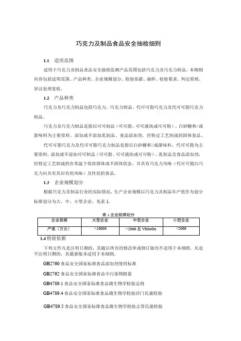 巧克力及制品食品安全抽检细则