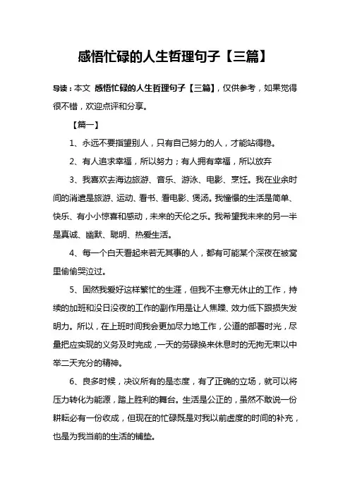 感悟忙碌的人生哲理句子【三篇】