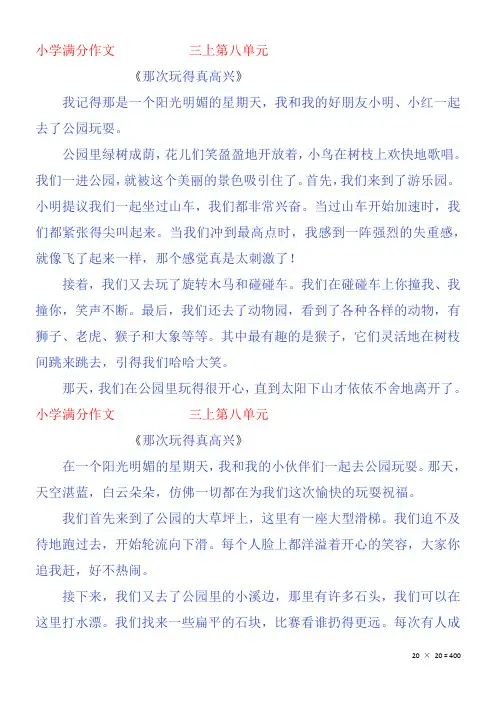 三上优秀作文《那次玩得真高兴》2篇