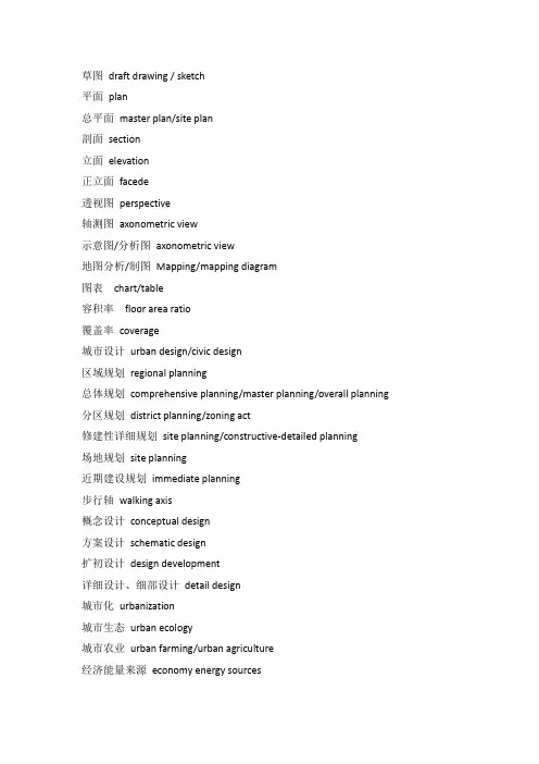建筑规划景观常用中英文对照