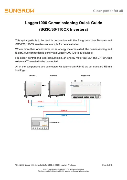 Sungrow Logger1000调试快速指南（SG30 50 110CX逆变器）说明书