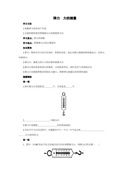 北师大版-物理-八年级下册-第7章(导)学案7.2 弹力  力的测量