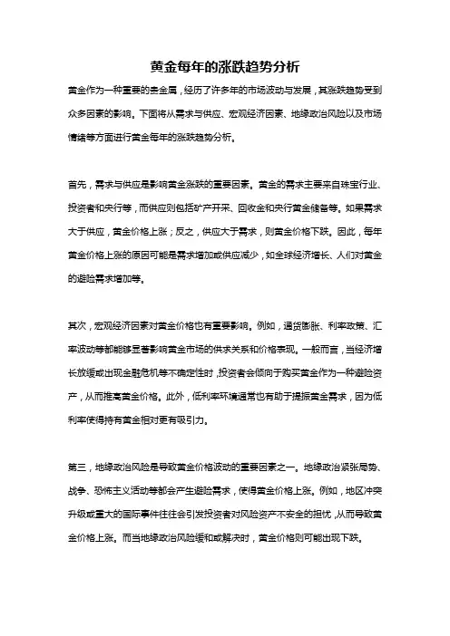 黄金每年的涨跌趋势分析