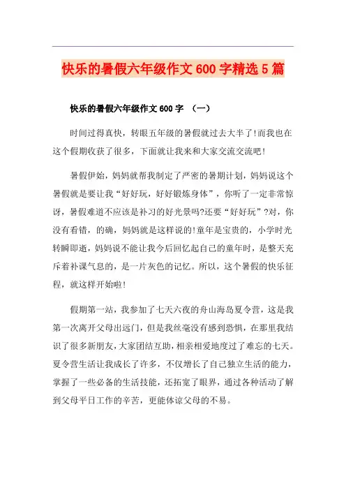 快乐的暑假六年级作文600字精选5篇