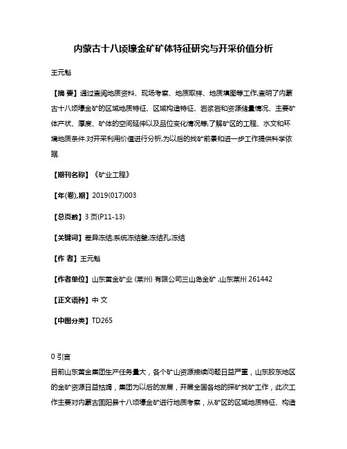 内蒙古十八顷壕金矿矿体特征研究与开采价值分析