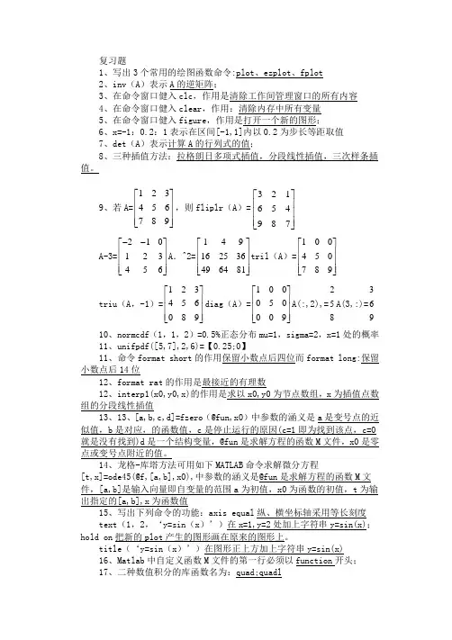 matlab数学实验复习题(有答案)