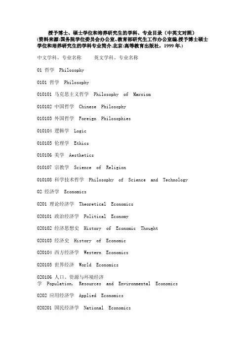 学科专业简介中英文