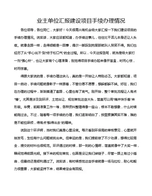 业主单位汇报建设项目手续办理情况