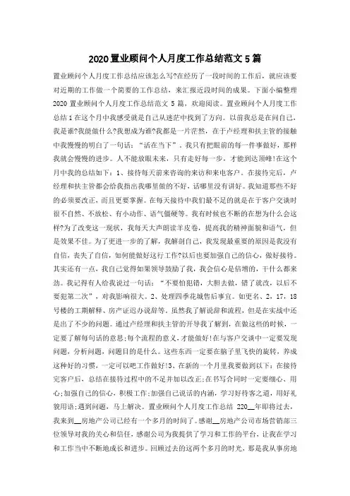 2020置业顾问个人月度工作总结范文5篇