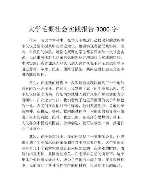 大学毛概社会实践报告3000字