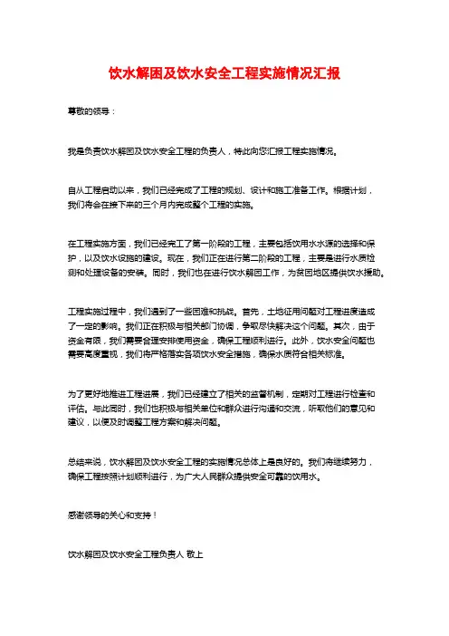饮水解困及饮水安全工程实施情况汇报